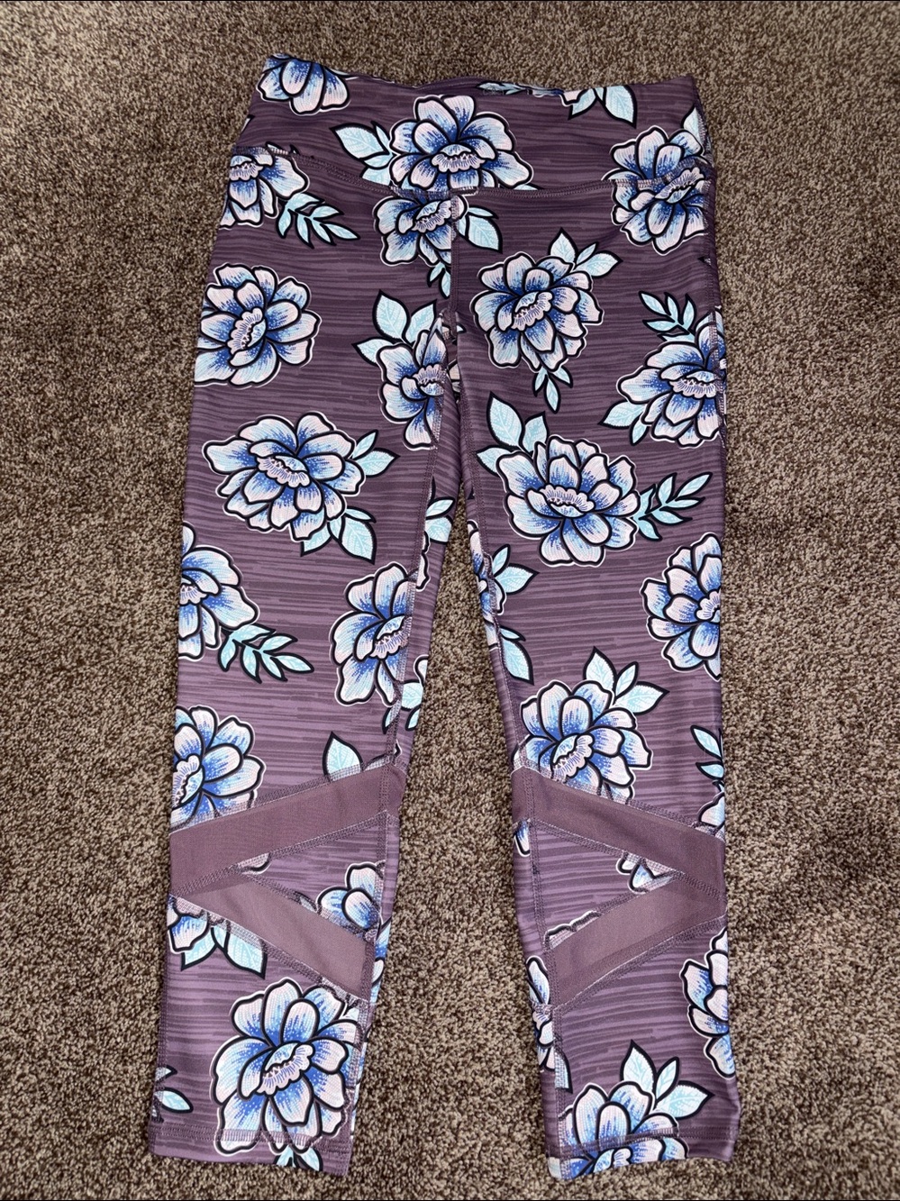 GAIAM Purple Floral Mesh-Panel Leggings